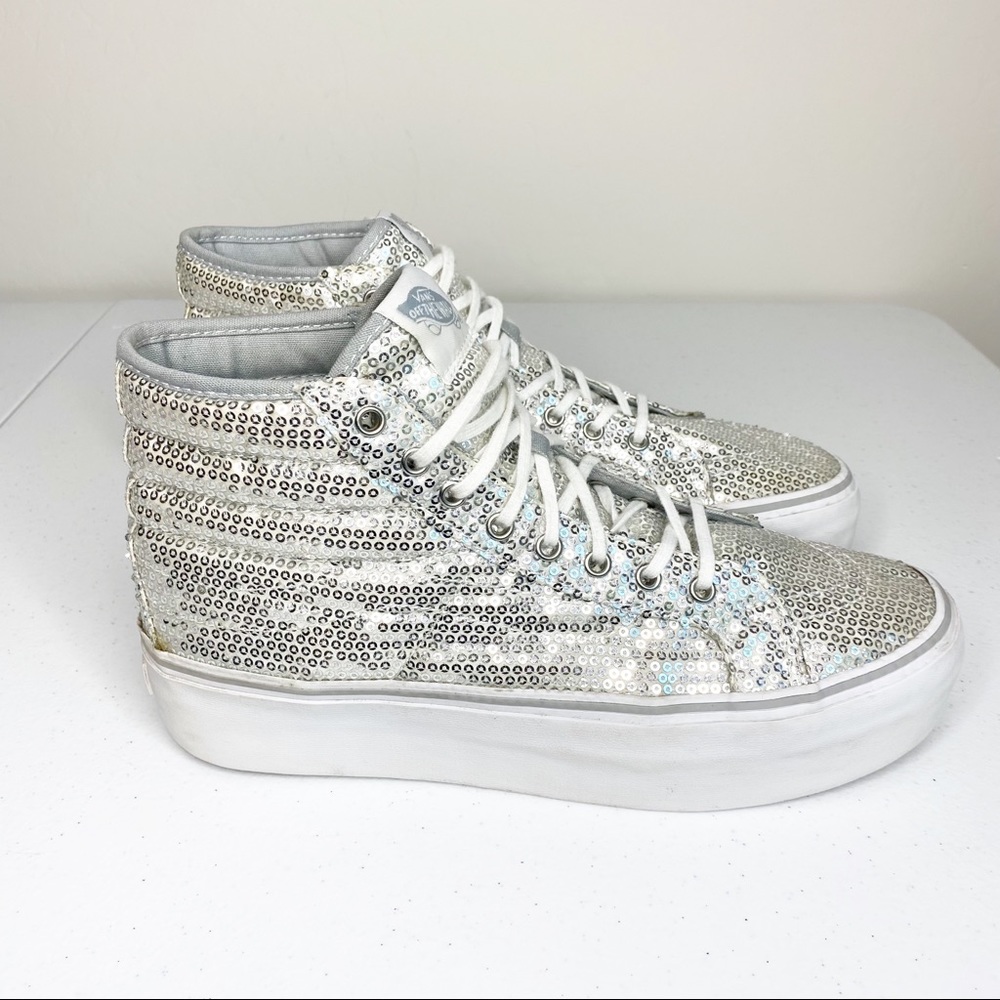 Vans Sk8-Hi Platform 2.0 Platform Silver Sequins Sneakers Size 10